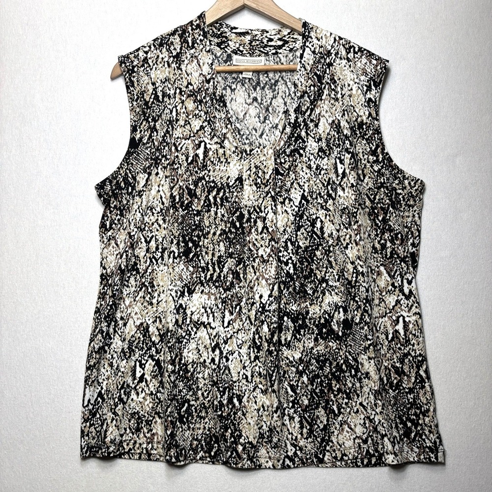 Dana Buchman Snakeskin Print Blouse Womens XXL Sleeveless V‎ Neck